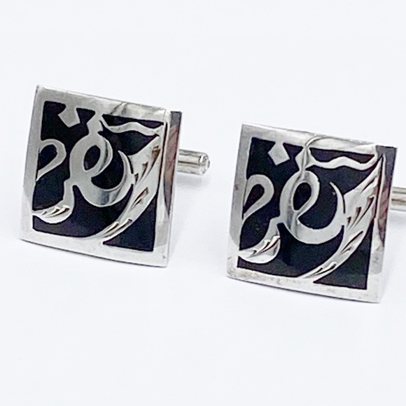 Vintage 900 Silver Scroll Design Cuff Links - Picture 2 of 8